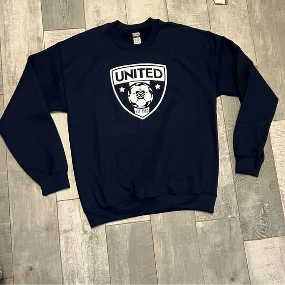 United Soccer Shield Logo Navy Blue White Crew Neck Sweatshirt M - Picture 2 of 7